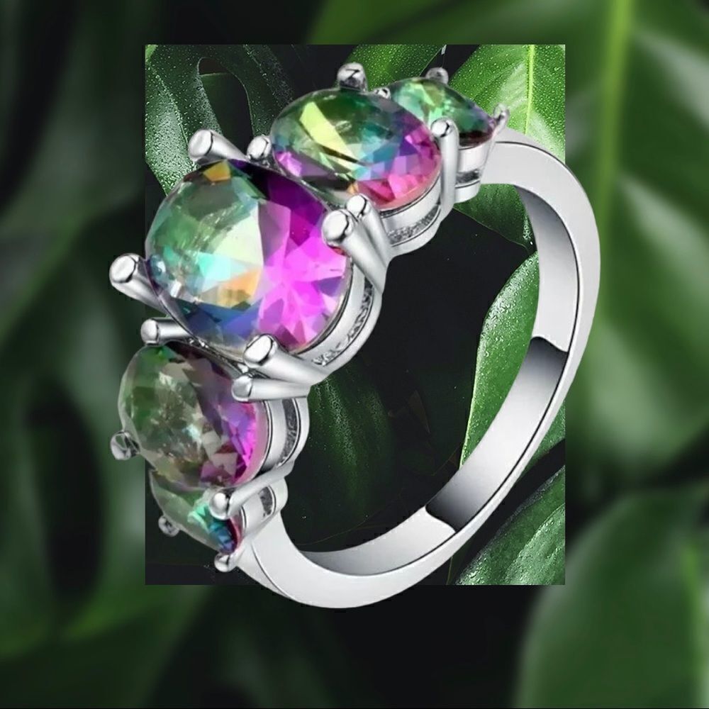 EXQUISITE 3.76CTTW 18KT WHITE GOLD MYSTIC TOPAZ ENGAGEMENT RING SIZES 6,7,8,9,10